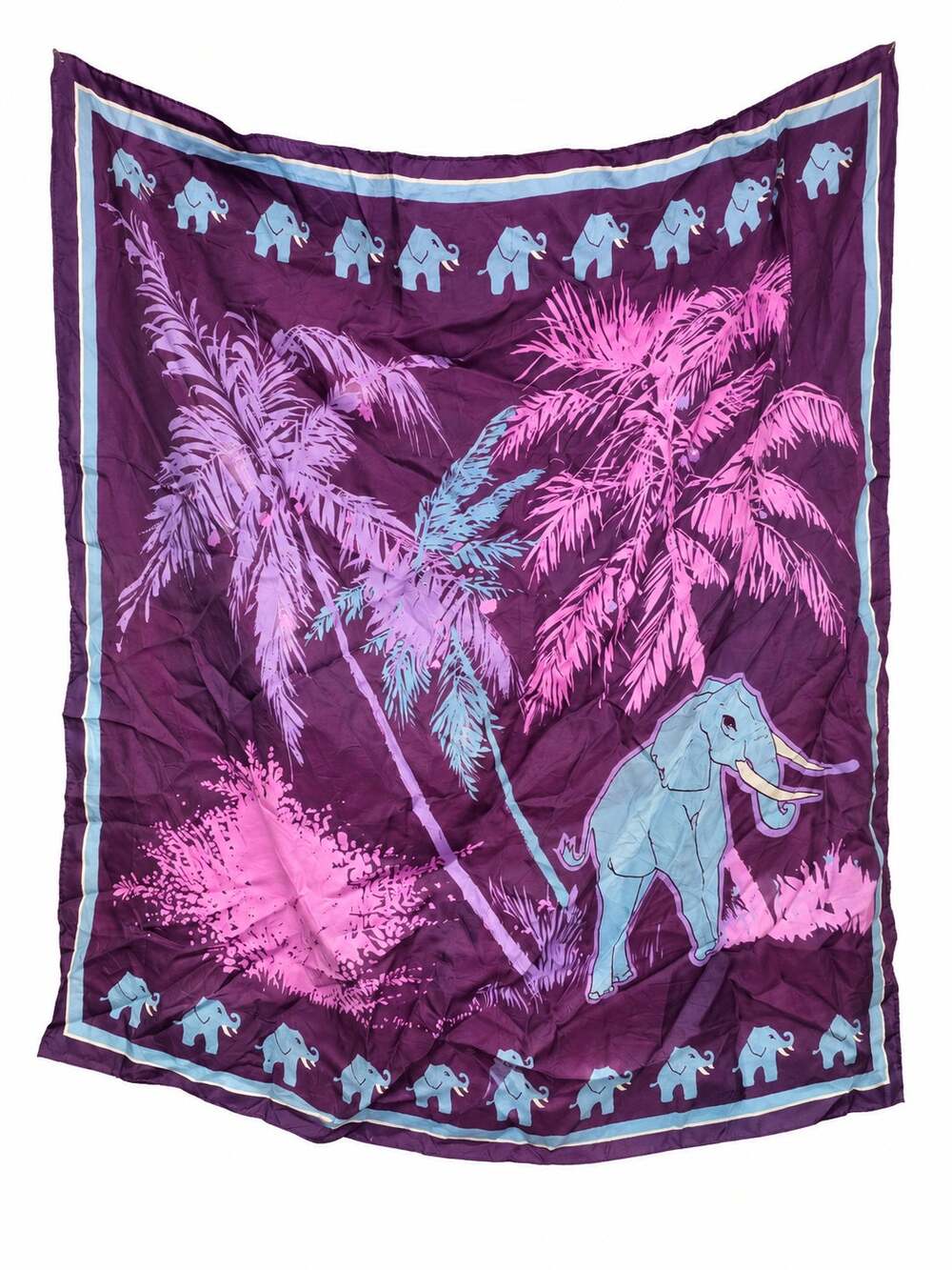 Vintage 30x30 Elephant Tropical Scarf Made in Japan Water Repellent Purple Pink